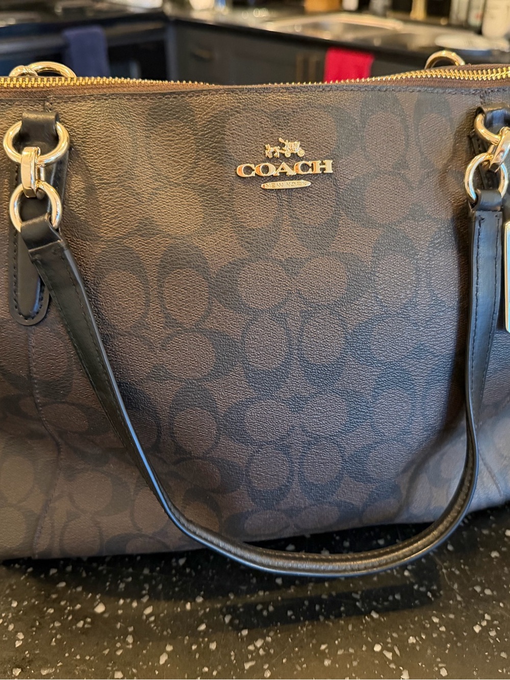 Classic Brown Black Tote Bag Gold Hardware Like New $298 - Picture 12 of 12